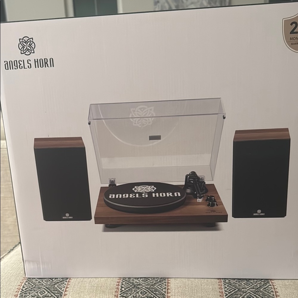 Angels Portable Turntable System Black and Brown with Vintage Design